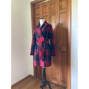 Banana Republic Red & Black Buffalo Checks Wool Blend Coat, Size S